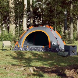 vidaXL Tent 4-persoons snelontgrendeling grijs en oranje