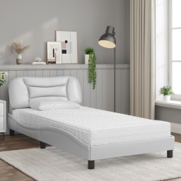vidaXL Bed met matras "Hvar" kunstleer wit 100x200 cm