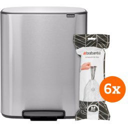 Brabantia Bo Pedal Bin 60 Liter Rvs Fingerprint proof + Vuilniszakken (120 stuks)