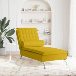 vidaXL Massage chaise longue met bolster fluweel geel