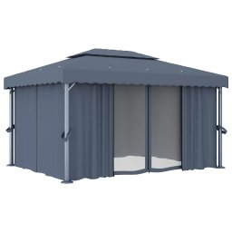 vidaXL Prieel met gordijn 4x3 m aluminium antraciet