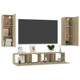 vidaXL 4-delige Tv-meubelset bewerkt hout sonoma eikenkleurig