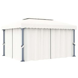 vidaXL Prieel met gordijn en LED-lichtslinger 4x3 m crèmewit