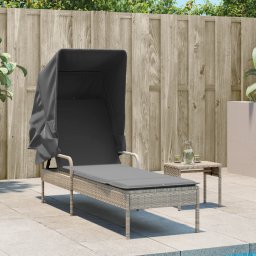 vidaXL Ligbed met luifel en tafel poly rattan lichtgrijs