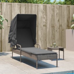 vidaXL Ligbed met luifel en tafel poly rattan grijs