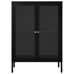 vidaXL Dressoir 75x35x105 cm staal en glas zwart