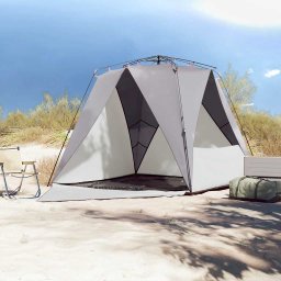 vidaXL Strandtent 4-persoons waterdicht snelontgrendeling grijs