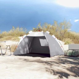 vidaXL Strandtent 2-persoons waterdicht snelontgrendeling grijs