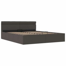 vidaXL Bedframe met opbergruimte en LED stof donkergrijs 160x200 cm