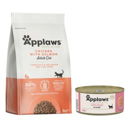 Applaws Gemengd Probeerpakket: Droog- & Natvoer in Voordeelset - 2 kg Adult Kip & Zalm + 6 x 156 g Tonijnfilet & Garnalen