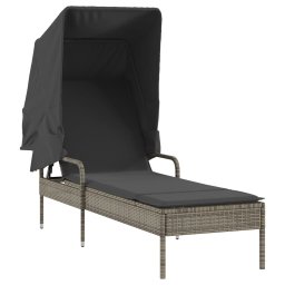 vidaXL Ligbedden 2 st met luifels en tafel poly rattan grijs