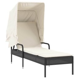 vidaXL Ligbedden 2 st met luifels en tafel poly rattan zwart