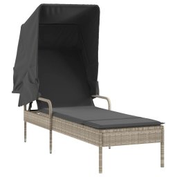 vidaXL Ligbedden 2 st met luifels en tafel poly rattan lichtgrijs