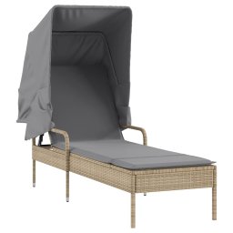 vidaXL Ligbedden 2 st met luifels en tafel poly rattan beige