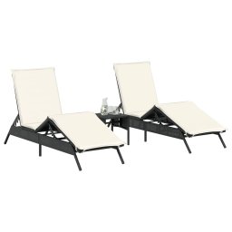vidaXL Ligbedden 2 st met tafel poly rattan zwart
