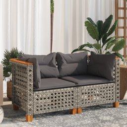 vidaXL Tuinhoekbanken 2 st met kussens poly rattan grijs