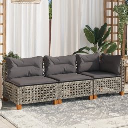 vidaXL Tuinbank 3-zits met kussens poly rattan grijs