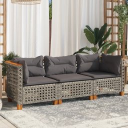 vidaXL Tuinbank 3-zits met kussens poly rattan grijs