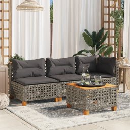 vidaXL Tuinhoekbank met kussens poly rattan grijs