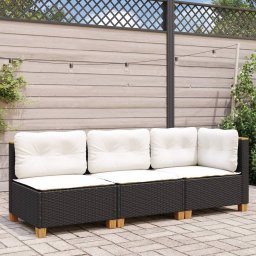 vidaXL Tuinbank 3-zits met kussens poly rattan zwart