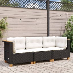 vidaXL Tuinbank 3-zits met kussens poly rattan zwart