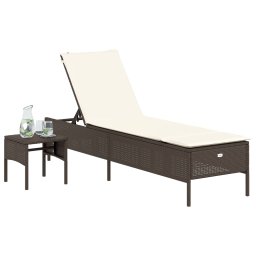 vidaXL Ligbed met tafel en kussen poly rattan bruin