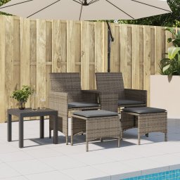 vidaXL Tuinbank 2-zits met tafel en voetenbanken poly rattan grijs