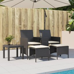 vidaXL Tuinbank 2-zits met tafel en voetenbanken poly rattan zwart