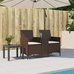 vidaXL Tuinbank 2-zits met tafel en kussens poly rattan bruin
