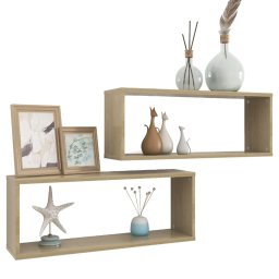 vidaXL Wandschappen kubus 2 st 60x15x23 cm bewerkt hout sonoma eiken