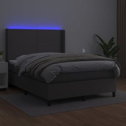 vidaXL Boxspring met matras en LED kunstleer grijs 140x200 cm