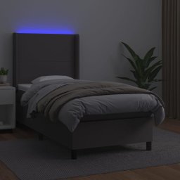 vidaXL Boxspring met matras en LED kunstleer grijs 90x200 cm
