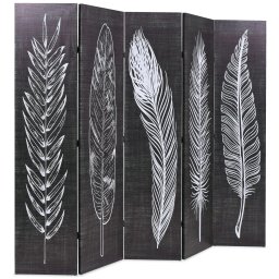 vidaXL Kamerscherm inklapbaar veren 200x170 cm zwart en wit