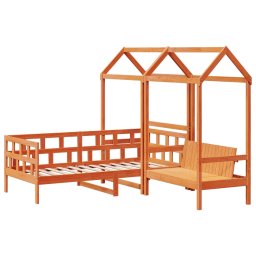vidaXL Kinderbedset met huisje massief grenenhout wasbruin 90x200 cm