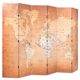 vidaXL Kamerscherm inklapbaar wereldkaart 228x170 cm geel