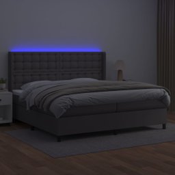 vidaXL Boxspring met matras en LED kunstleer grijs 200x200 cm