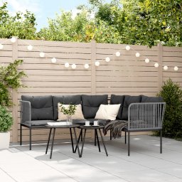 vidaXL Tuinbank met kussens L-vormig staal en textileen zwart