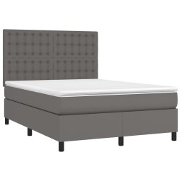 vidaXL Boxspring met matras en LED kunstleer grijs 140x200 cm