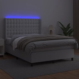 vidaXL Boxspring met matras en LED kunstleer wit 140x200 cm
