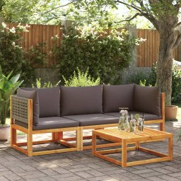 vidaXL Tuinhoekbank met kussens acaciahout & rotan