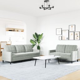 vidaXL 2-delige Loungeset met kussens fluweel lichtgrijs