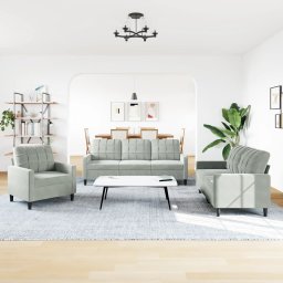 vidaXL 3-delige Loungeset met kussens fluweel lichtgrijs