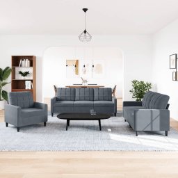 vidaXL 3-delige Loungeset met kussens fluweel donkergrijs