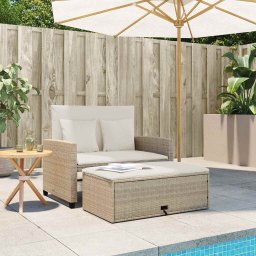 vidaXL Tuinbank 2-zits met kussens poly rattan beige