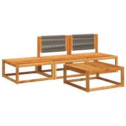 vidaXL 4-delige tuinbankset met kussens acaciahout & touw