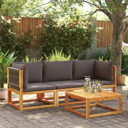 vidaXL Tuinhoekbank met kussens acaciahout & touw