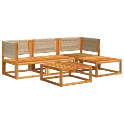 vidaXL 5-delige tuinset met kussens van acaciahout en touw
