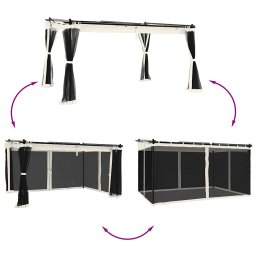 vidaXL Prieel met zijwanden van gaas 4x3 m staal crèmekleurig