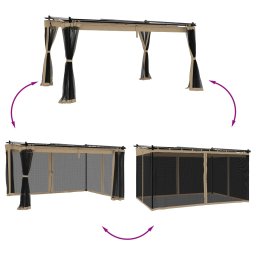 vidaXL Prieel met zijwanden van gaas 4x3 m staal taupe