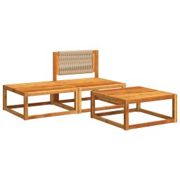 vidaXL 3-delige tuinbankset met kussens acaciahout & touw